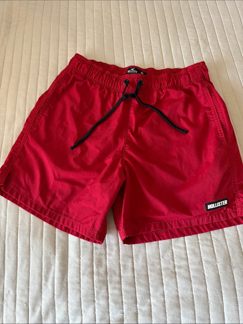 Hollister Men's Bright Red Swim Trunks with Black Drawstring XS